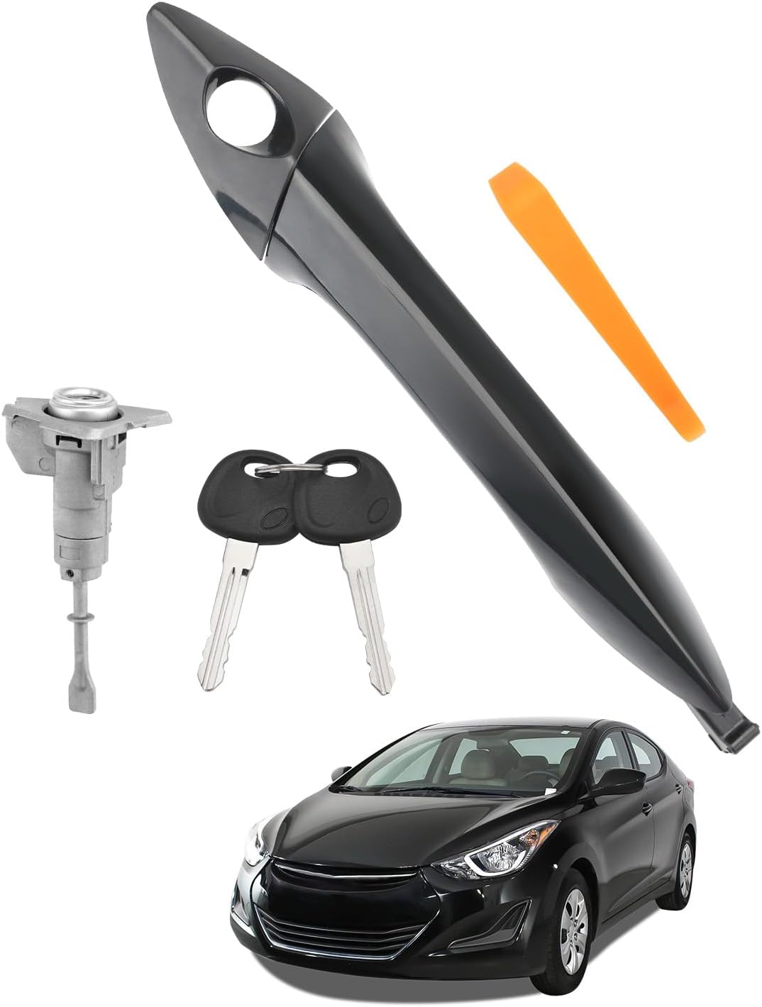 con cilindro de bloqueo y llaves, compatible con Hyundai Elantra 2011-2016, juego de manijas de puerta delantera y trasera exterior izquierda del conductor y derecha del pasajero (4 piezas), OE# 826513X000, 819703XA00
