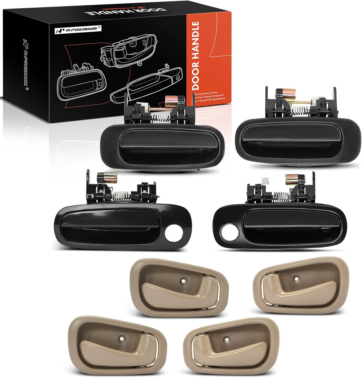 Manijas de puerta exteriores compatibles con Toyota Corolla y Chevy Prizm, 1998-2002, juego de 8 piezas, lado del conductor y del pasajero delantero y trasero, manija negra y beige lisa