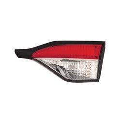 Car headlight with red and clear design on a white background